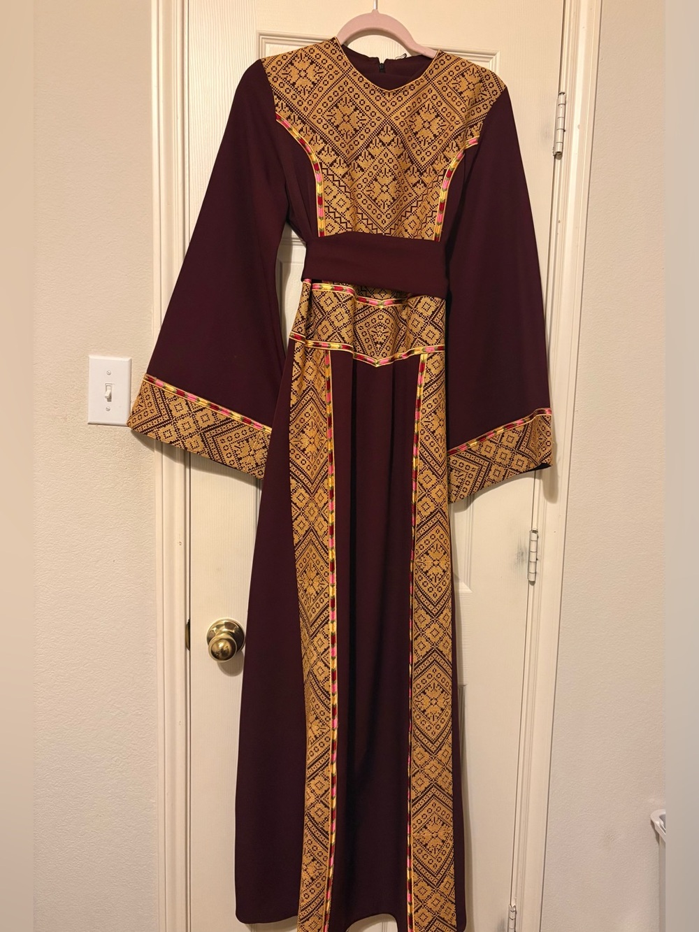 Burgundy Palestinian Thobe with Gold tatreez